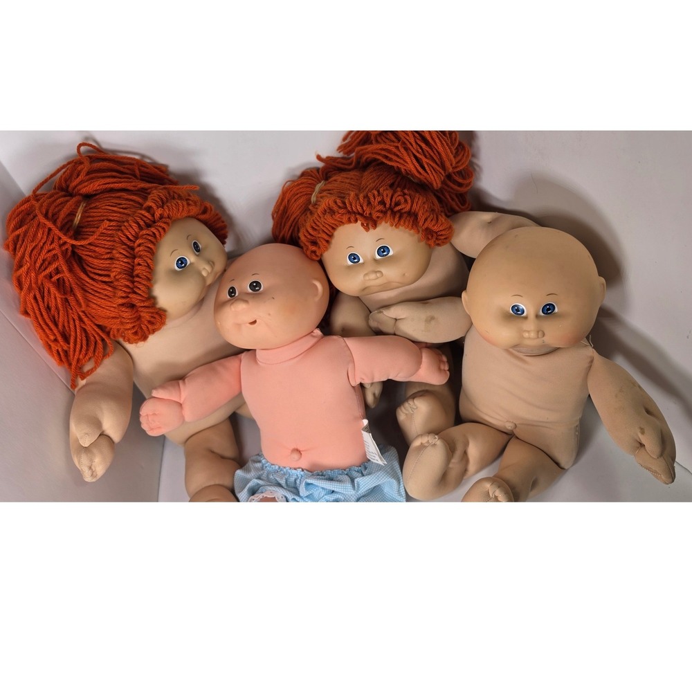 Lot 4 Vintage Cabbage Patch Kids Doll Orange Yarn Hair 1982 Coleco China READ